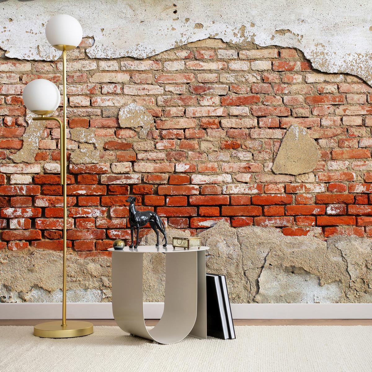 FOTOTAPETE für Wohnzimmer Alte Rissige Rote Ziegelwand Rustikal 450x315 - Beige/Rot, Papier (450/315cm) - Muralo