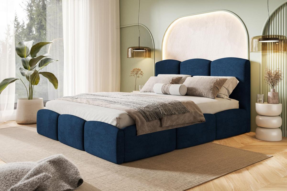 BETT 120x200 - Polsterbett mit Bettkasten und Holzrahmen - Modern Betten - Glatter Kronos-Stoff- Kollektion Zoya - Blau - Blau, Holz/Textil (120/200cm) - Alpi-Möbel
