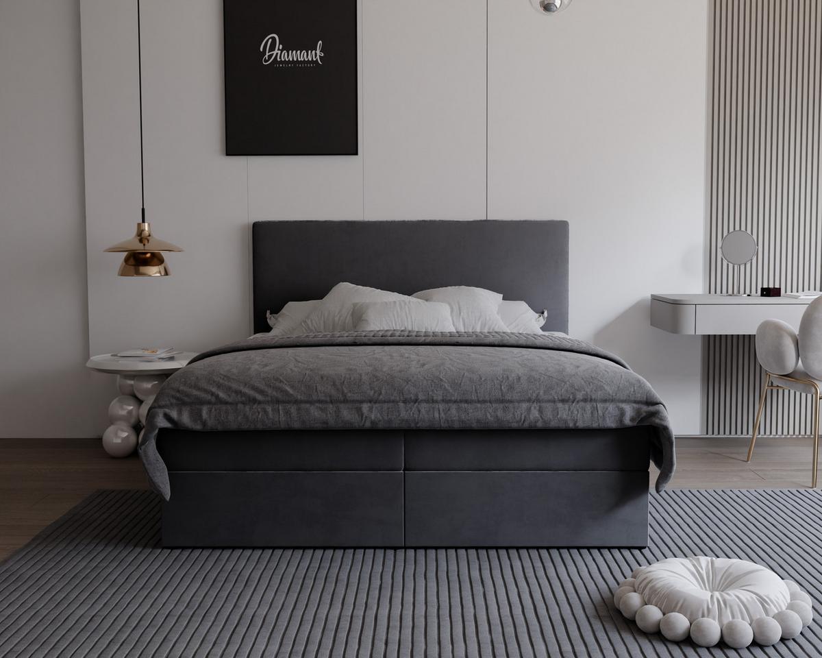 BOXBETT GIULIA 180/200 cm mit Matratze und Topper, Dunkelgrau - Dunkelgrau, Textil (180/200cm) - Idohome