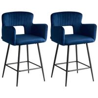 BARSTUHL 2er-Set Samtstoff Marineblau Sanilac - Hellblau, Textil (53/94/51cm) - Beliani