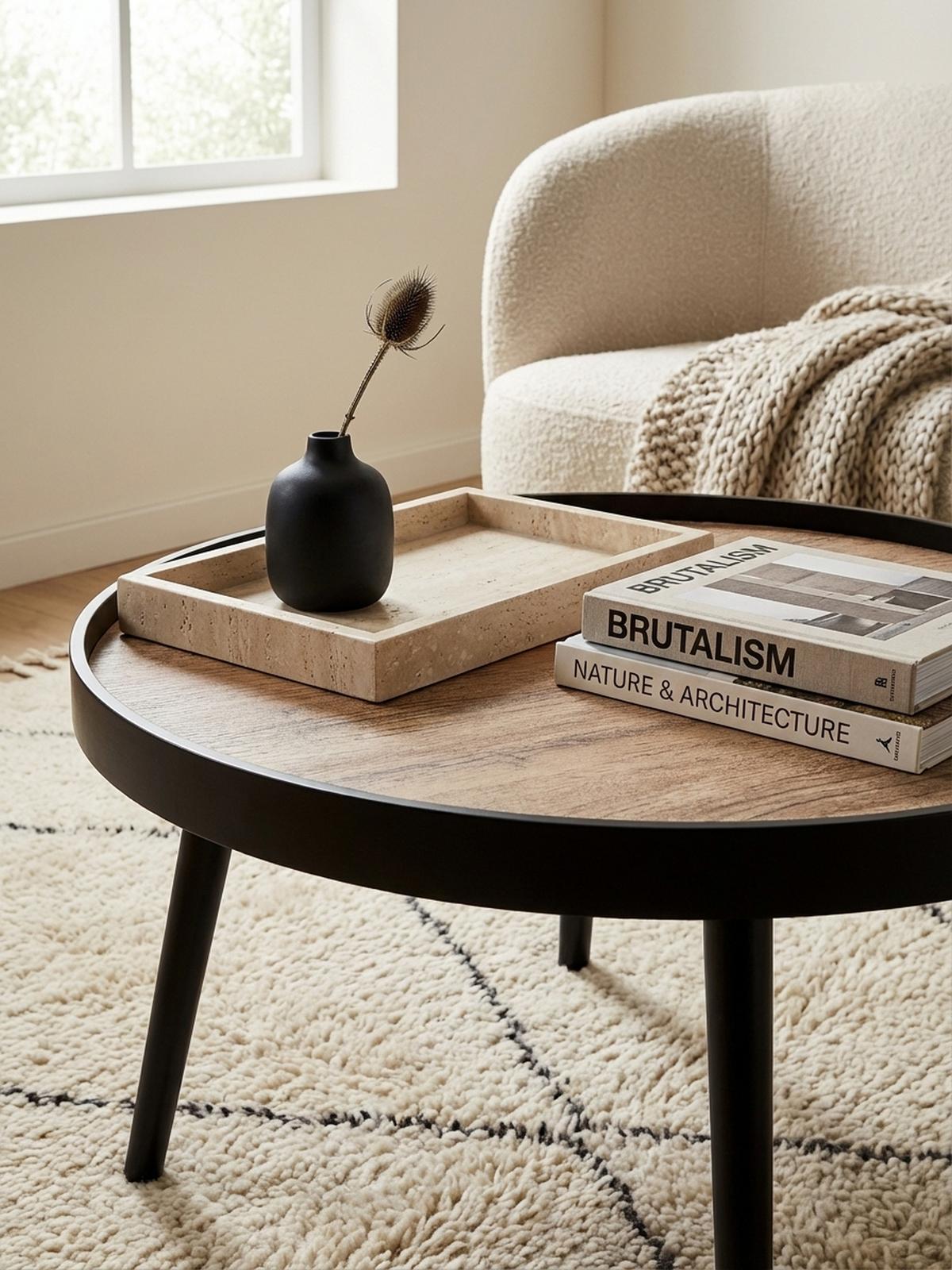 COUCHTISCH in Holzoptik, Rund mit Erhöhtem Rand und Ablagefläche - Schwarz, Holz (76/76/40cm) - KADIMA DESIGN