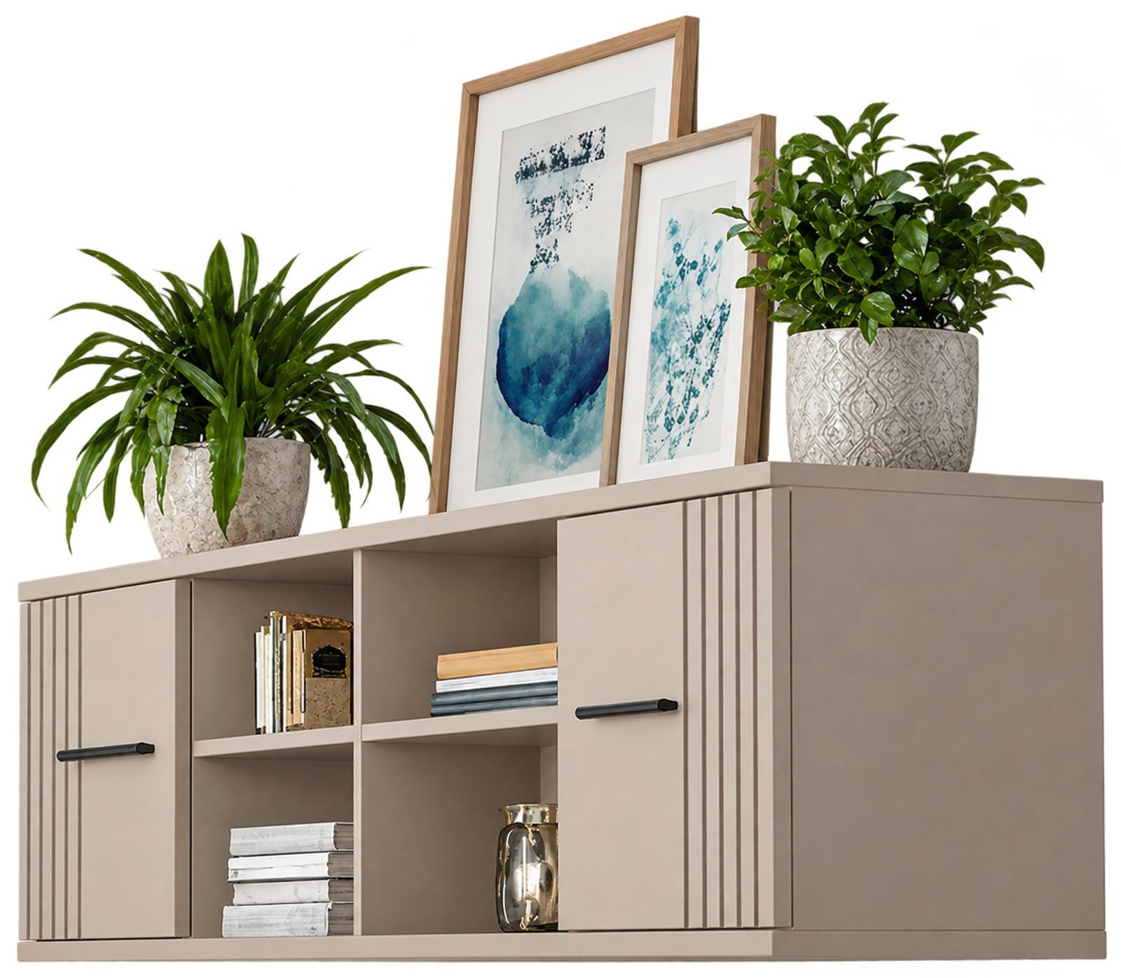 HÄNGERREGAL Kaschmir 204 x 39 cm, Wandregal mit 6 Fächern - Kaschmir/Schwarz, Holzwerkstoff/Kunststoff (204/39/30cm) - Inn.Furn