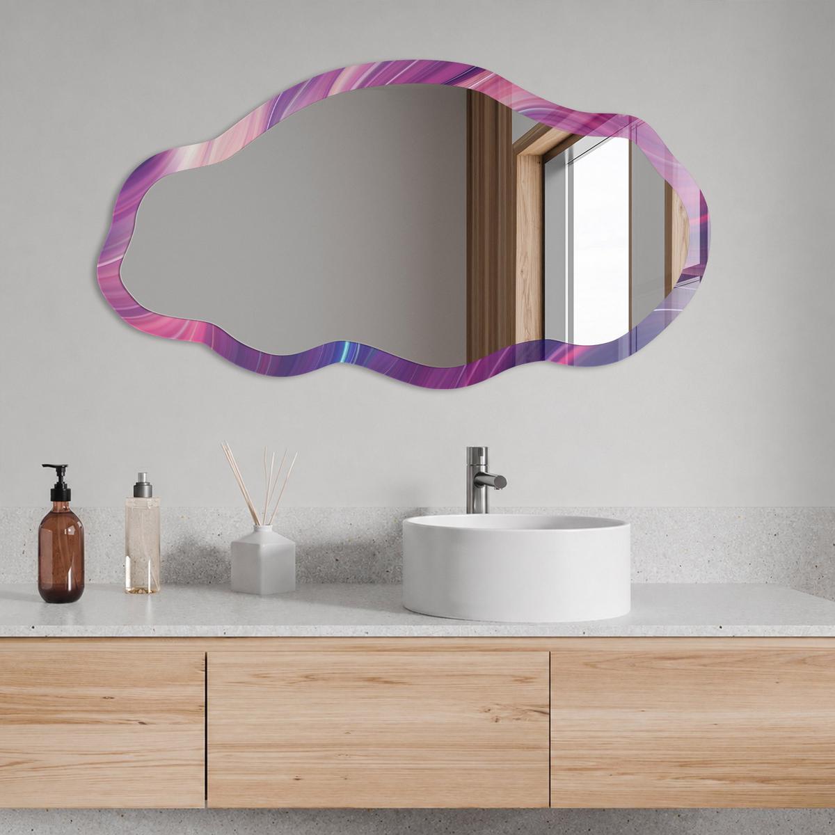 SPIEGEL 90x45 cm asymmetrisch mit Druck - Energieleitungen - Transparent, Glas (45/90/0.4cm) - TULUP