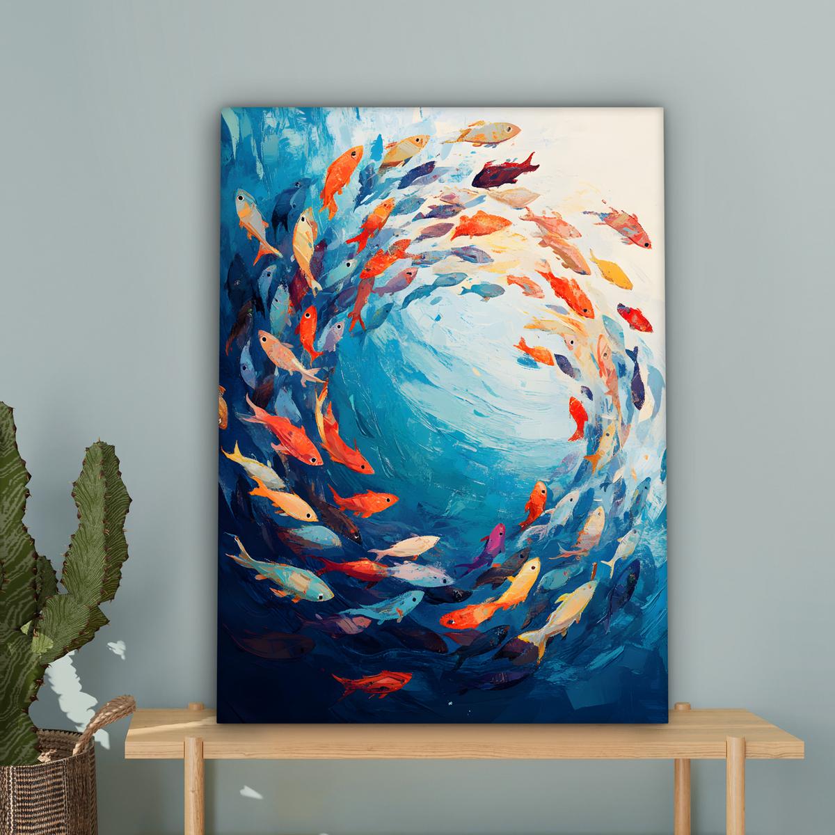 LEINWANDBILD Meer - Fische - Bunt - Dynamisch Wandbild Wohnzimmer 60x80 cm - Hellblau, Textil (60/80cm) - MuchoWow