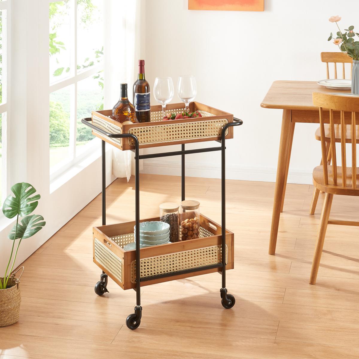 SERVIERWAGEN Tervola - Schwarz/Naturfarben, Holz/Metall (61/80.5/39cm) - [en.casa]
