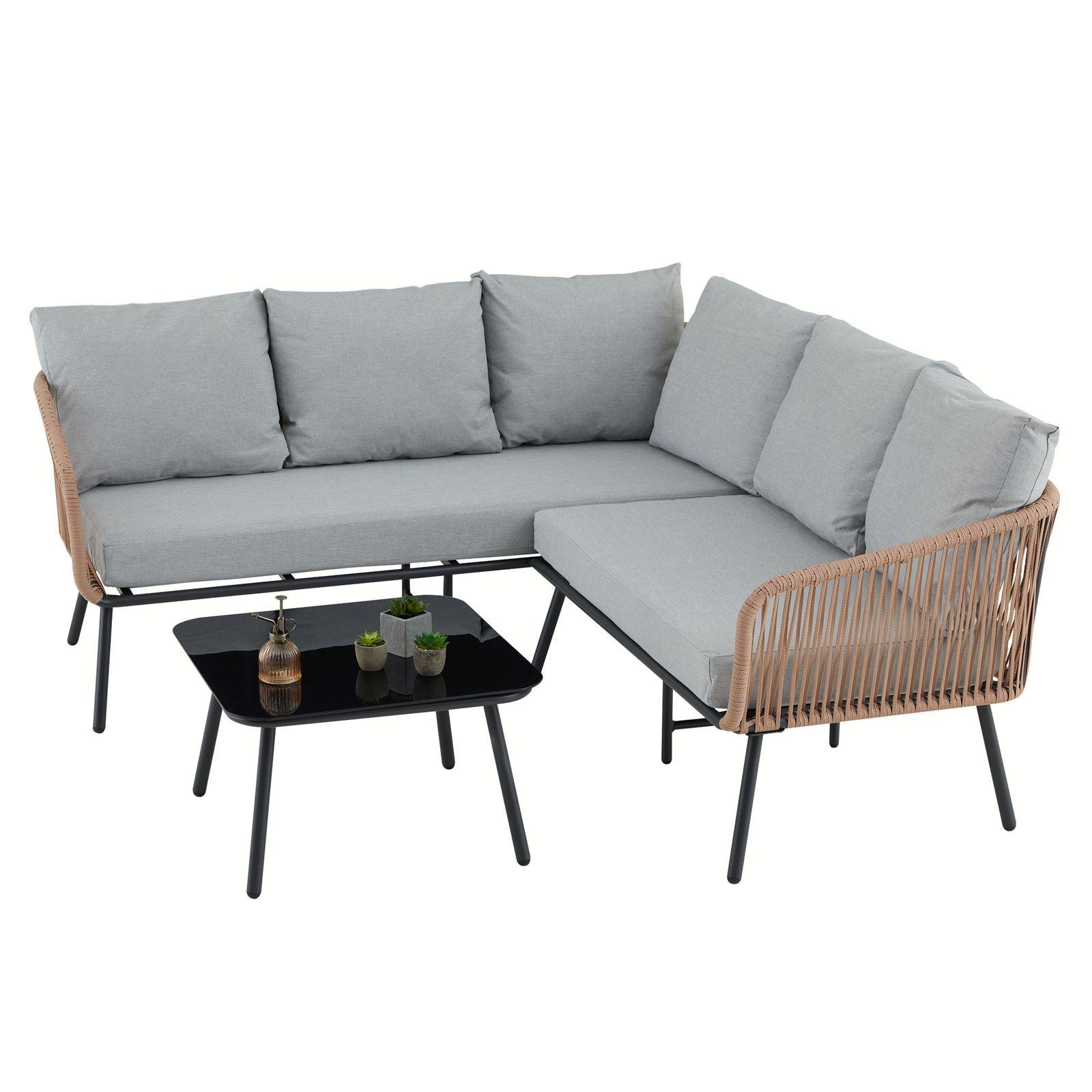 GARTENLOUNGE JAKARTA 3er Set braun, schwarz, hellgrau - Braun/Grau, Metall - IDIMEX