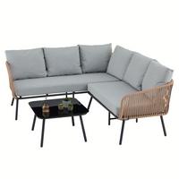 GARTENLOUNGE JAKARTA 3er Set braun, schwarz, hellgrau - Braun/Grau, Metall - IDIMEX