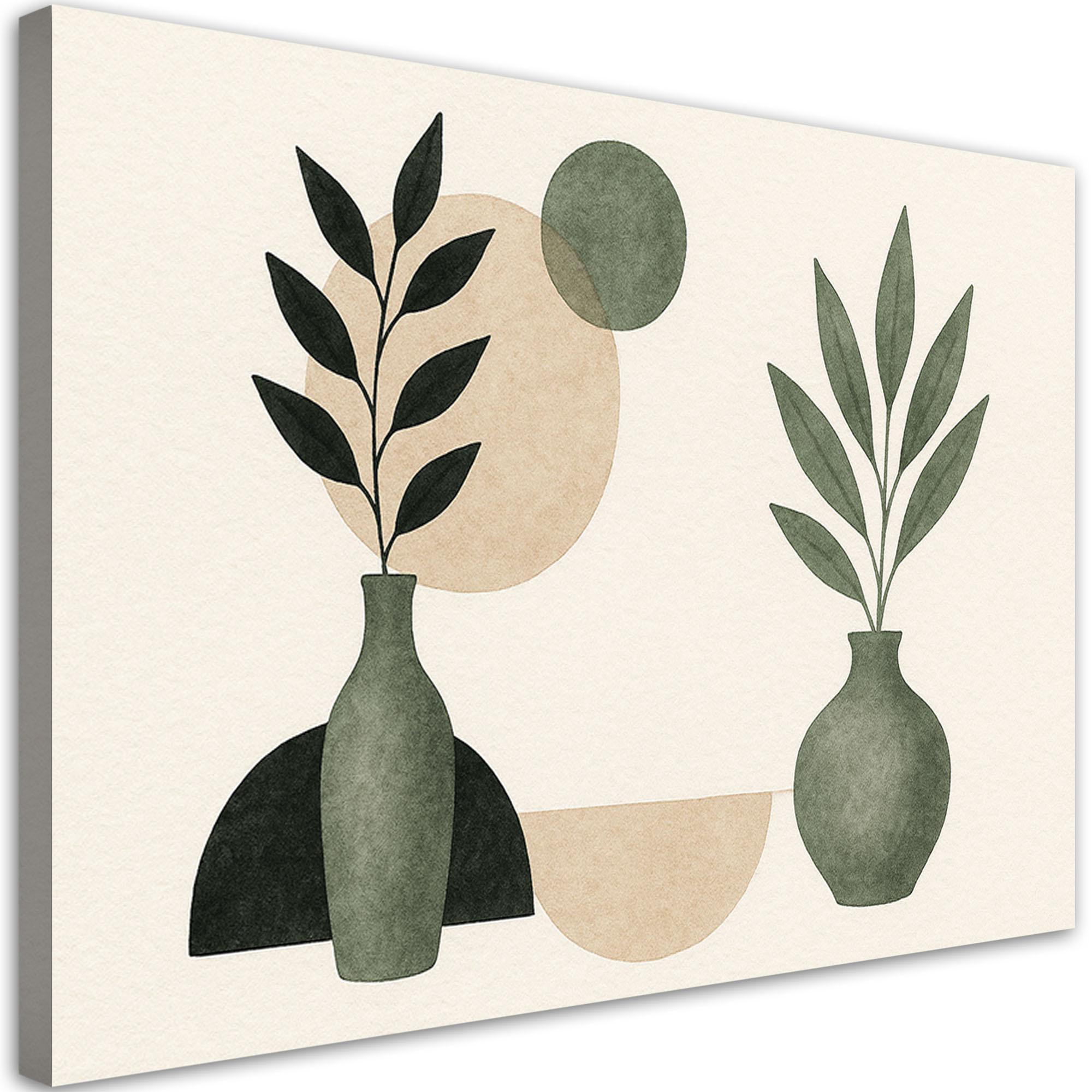 LEINWANDBILD Vasen Grün Minimalismus Beige Botanik 100x70cm - Beige, Textil (100/70cm) - Feeby