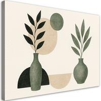 LEINWANDBILD Vasen Grün Minimalismus Beige Botanik 100x70cm - Beige, Textil (100/70cm) - Feeby