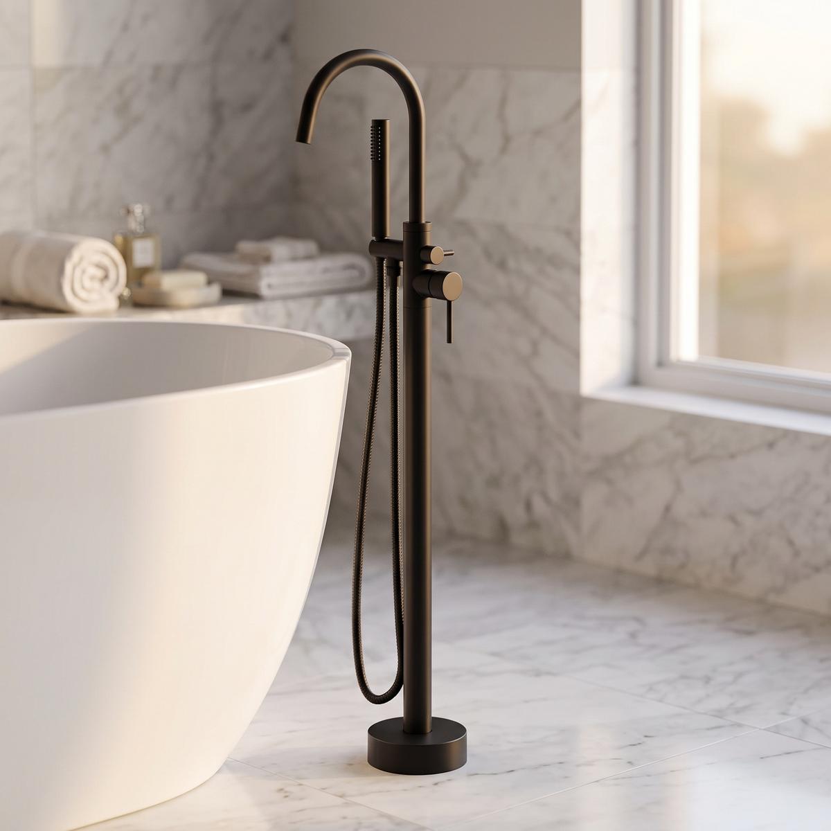 BADEWANNENARMATUR Fuji freistehend Schwarz Matt - Schwarz, Metall (16/115/22cm) - Badplaats