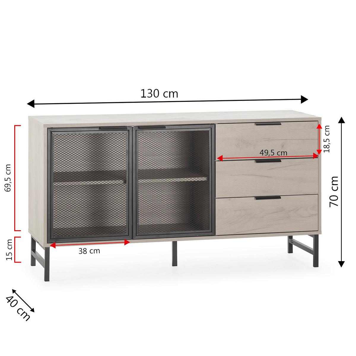 SIDEBOARD Isis 2 Metalltüren 3 Schubladen - Honigeiche, Holzwerkstoff (120/76/38cm)