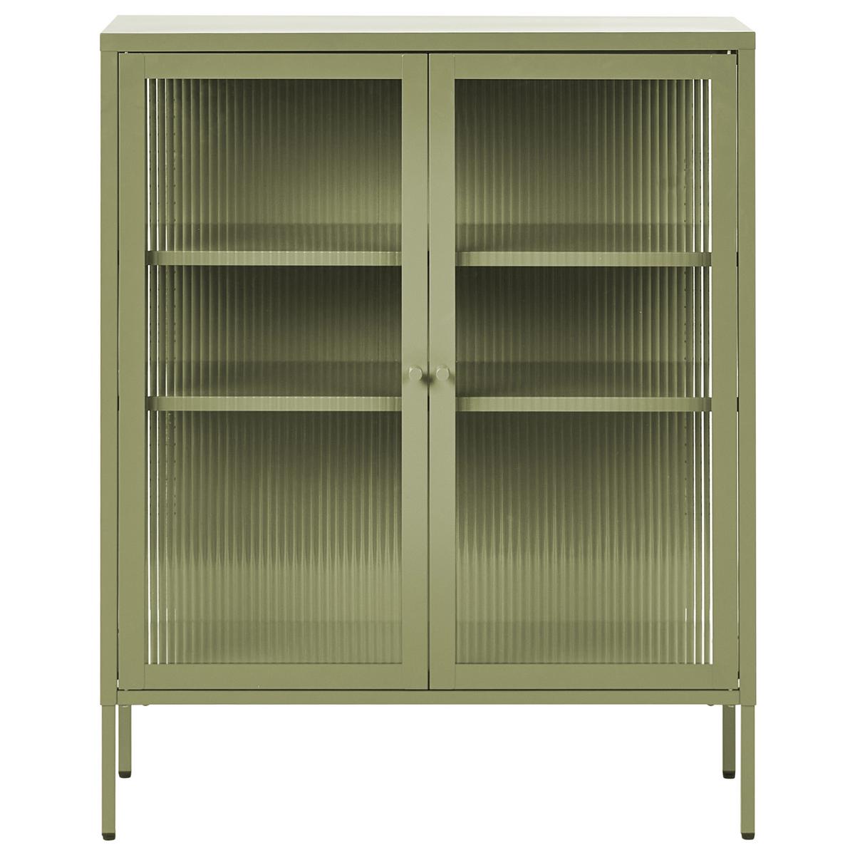 SIDEBOARD mit Glastüren Metall 90 cm Grün Lerryn - Grün, Metall (90/111/35cm) - Beliani