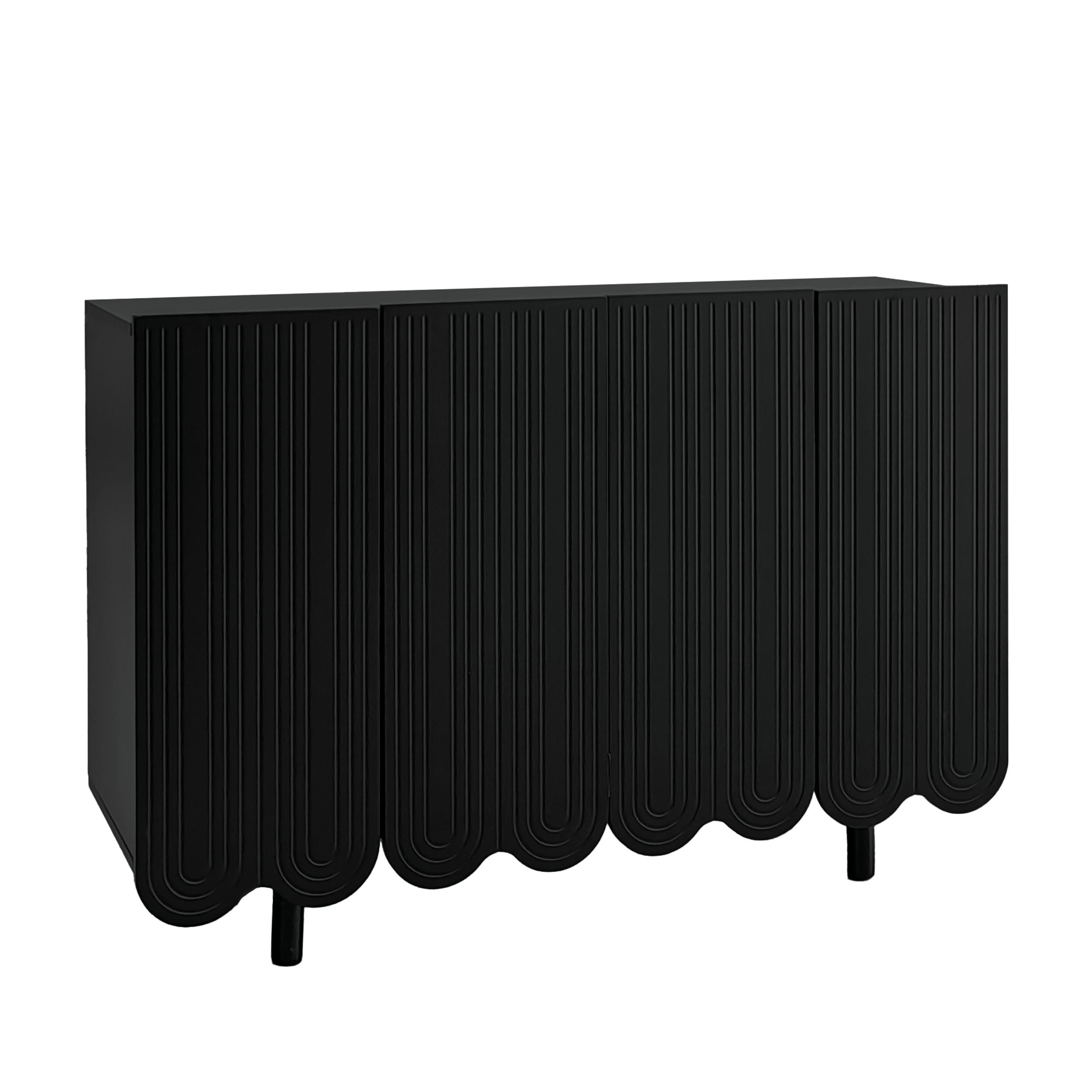 SIDEBOARD mit Metallfüßen und Rillen-Design - Schwarz, Holzwerkstoff/Metall (120/80/38cm) - Urban Meuble