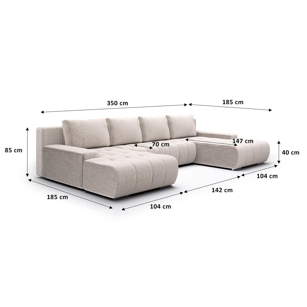 PANORAMASOFA Jonas 5 Sitzplätze Gebrochenes Weiß - Weiß, Holz (350/85/185cm) - Petits-meubles