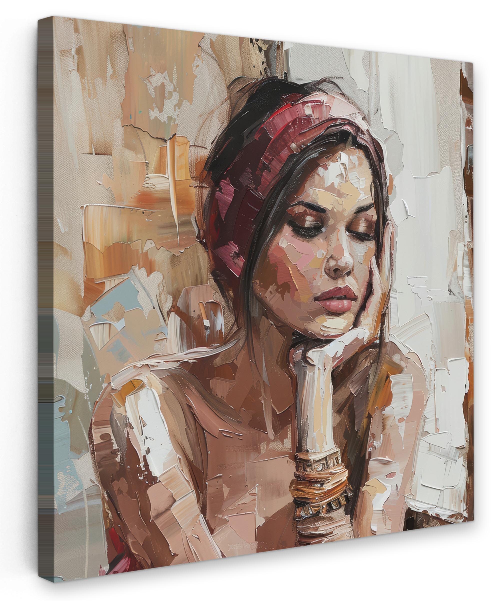 LEINWANDBILD Frau - Lackierung - Porträt - Modern Deko Wohnzimmer 20x20 cm - Altrosa, Textil (20/20cm) - MuchoWow