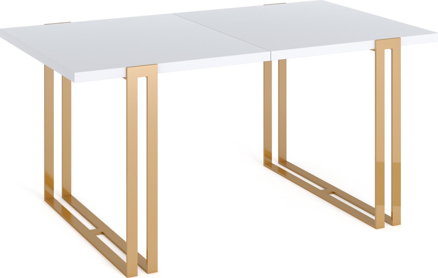 ESSTISCH Wolf rechteckig ausziehbar, Weiß 160-260/90/76 cm - Goldfarben/Weiß, Holzwerkstoff/Metall (90/260/76cm) - WFL GROUP