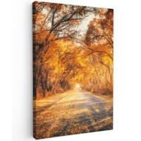 LEINWANDBILD Wald - Herbst - Bäume - Waldweg - Natur Deko Groß 90x140 cm - Bernsteinfarben, Textil (90/140cm) - MuchoWow