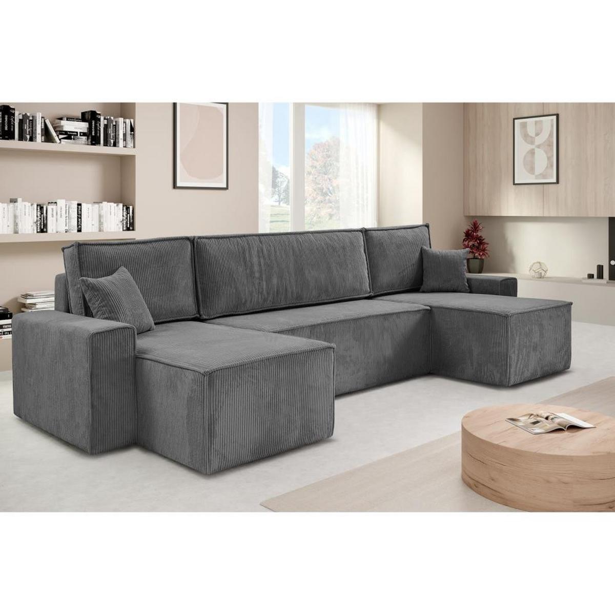 WOHNLANDSCHAFT Hektor U mit Schlaffunktion, 318 cm, grau - Schwarz/Grau, Kunststoff/Textil (318/94/152cm) - Beautysofa