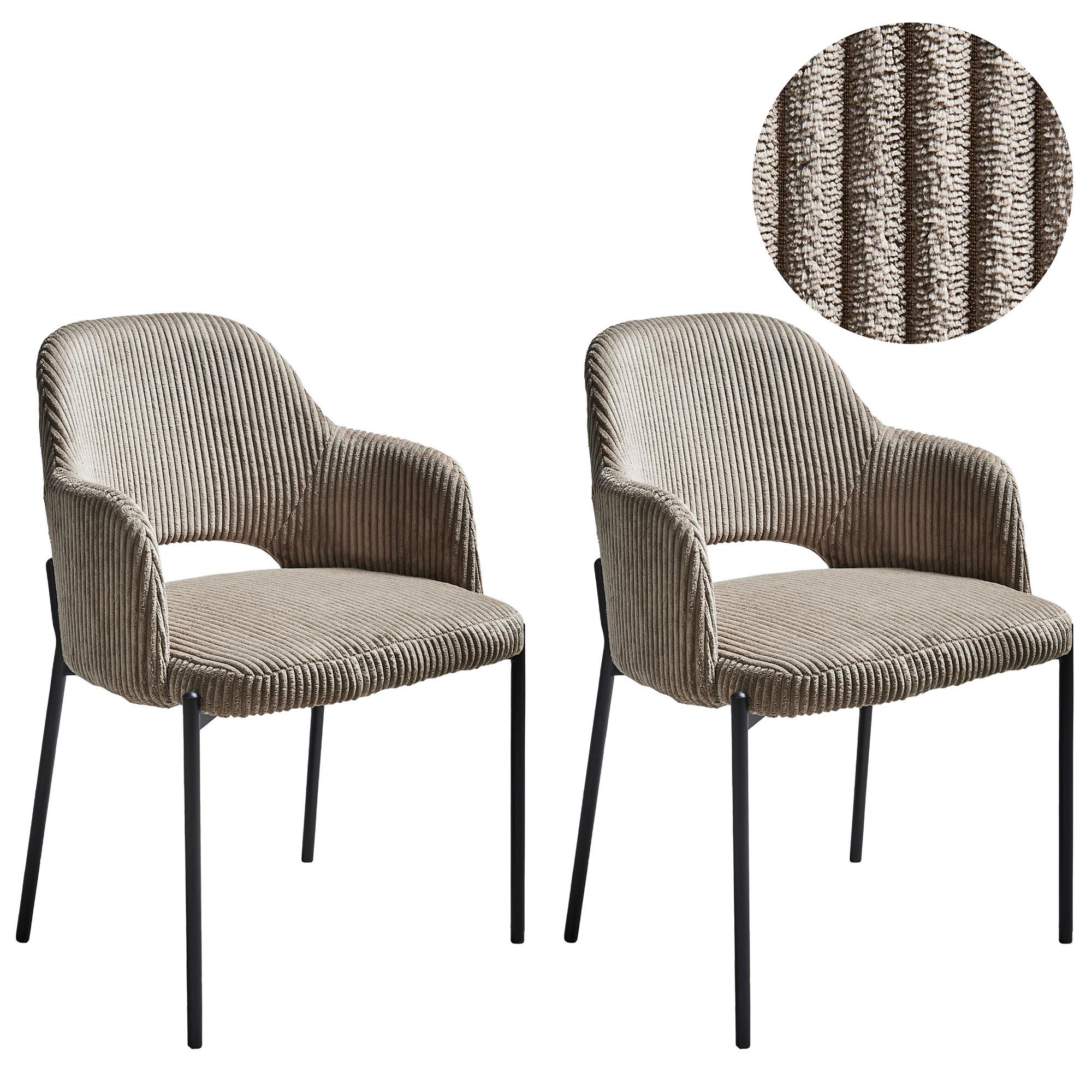ESSZIMMERSTUHL 2er-Set Cord Taupe Raton - Taupe, Textil (53/81/55cm) - Beliani