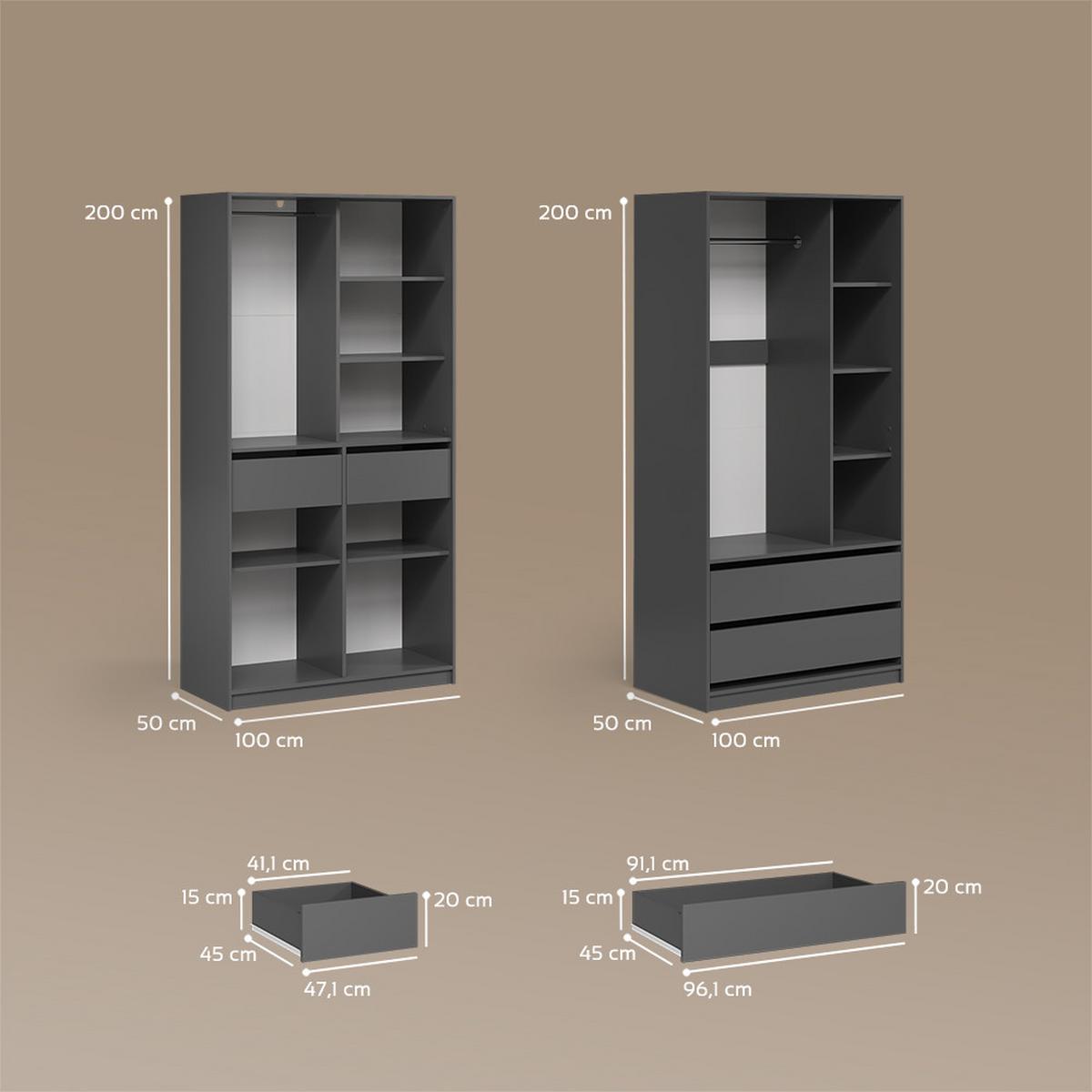 KLEIDERSCHRANK Trento Anthrazit 2er Set - Anthrazit, Holzwerkstoff (100/200/50cm) - Livinity®