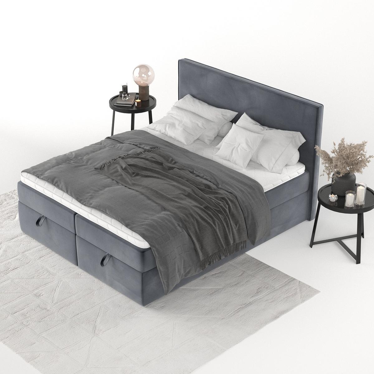 BOXBETT Velma 200/200 cm Dunkelgrau im Kronos Stoff - Dunkelgrau/Schwarz, Holz/Holzwerkstoff (200/200cm) - AltaBeds
