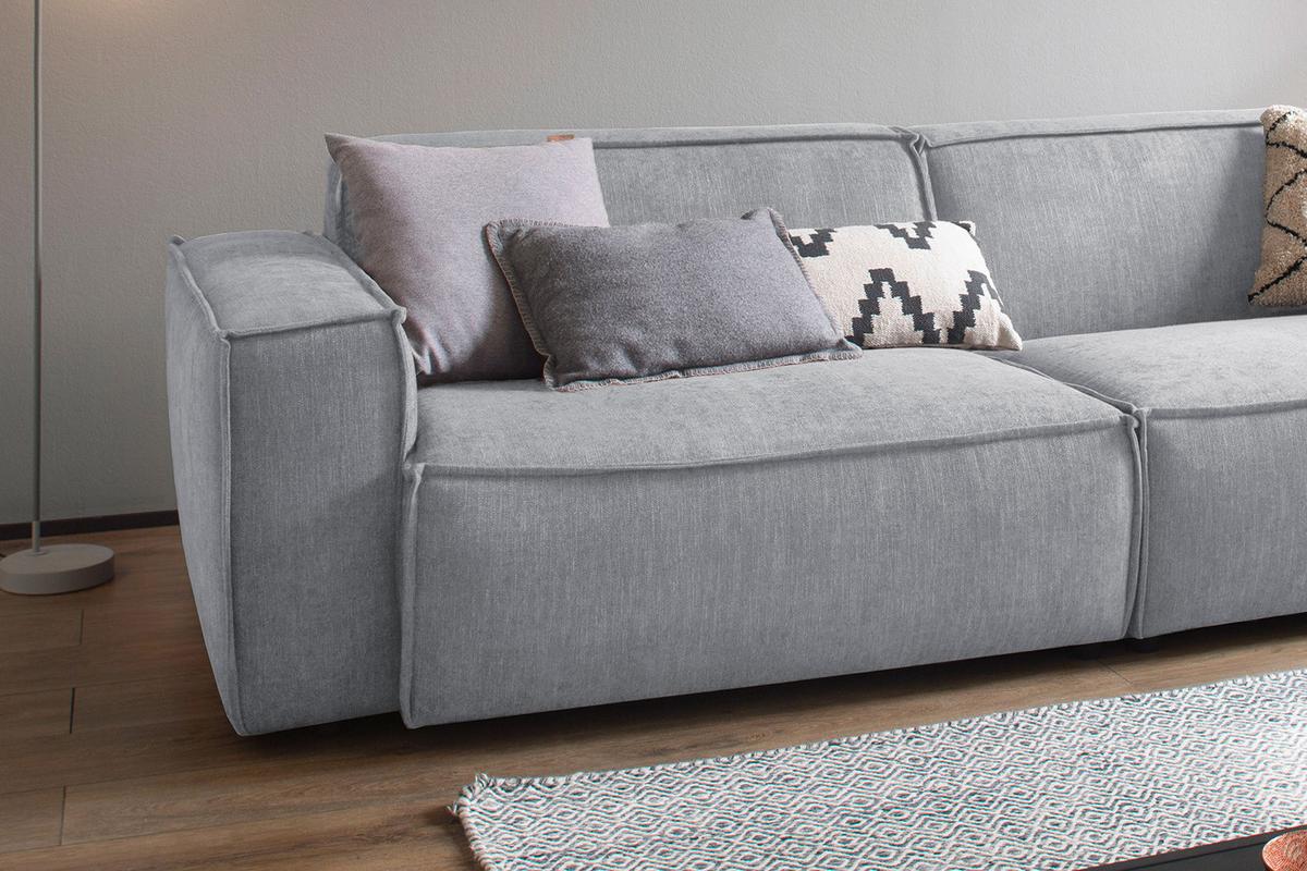 SITZGRUPPE SAMU Hellgrau Webstoff (2er-Set) - Hellgrau/Schwarz, Kunststoff/Textil (256/72/106cm) - KAWOLA