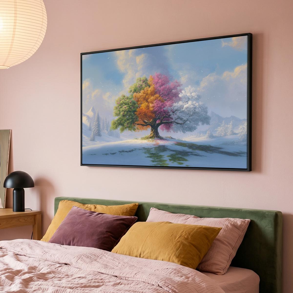 LEINWAND Bilder mit Rahmen - Baum - Jahreszeiten - Winter - Landschaft - 150x100 - Multicolor, Textil (150/100cm) - MuchoWow