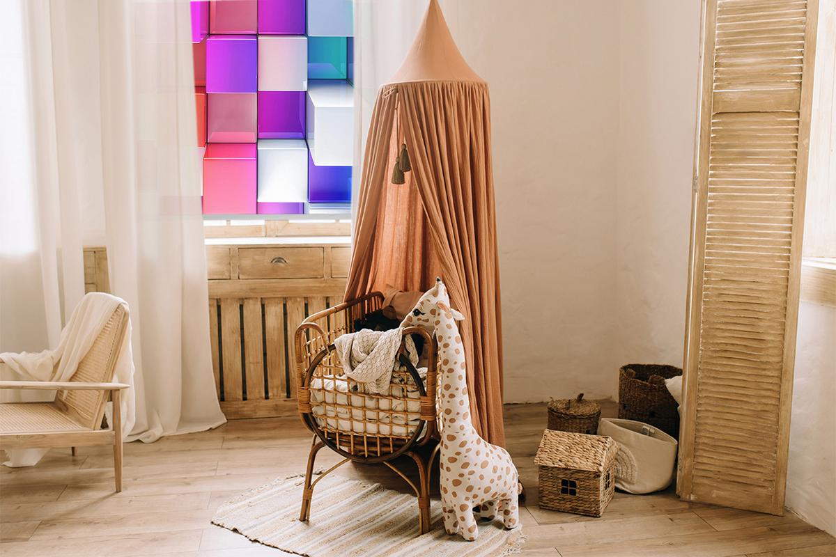 INNENROLLO - Fensterrollo - Rollo - 110x140 cm - Bunte 3D-Würfel - Blau, Kunststoff (110/140/0.5cm) - TULUP