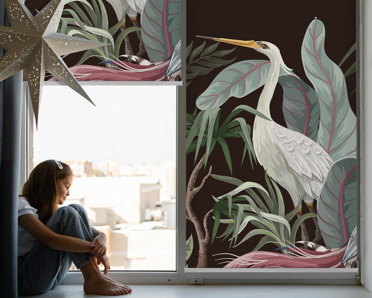INNENROLLO - Fensterrollo - Rollo - 110x140 cm - Vögel im Laub - Schwarz, Kunststoff (110/140/0.5cm) - TULUP