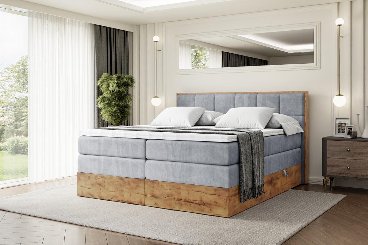 BOXSPRINGBETT mit Matratze H3|H4 und Lattenrost - LOLLI7 KING-160x200 - Grau Casablanca - Grau, Holzwerkstoff (160/200cm) - ALTDECOR
