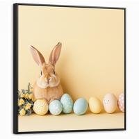 LEINWAND Bilder mit Rahmen - Eier - Kaninchen - Pastellfarbtöne - 90x90 - Hellgelb, Textil (90/90cm) - MuchoWow