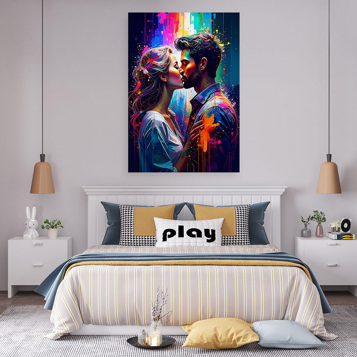 LEINWANDBILD Paar Liebe Kuss 40x60cm - Multicolor, Textil (40/60cm) - Feeby