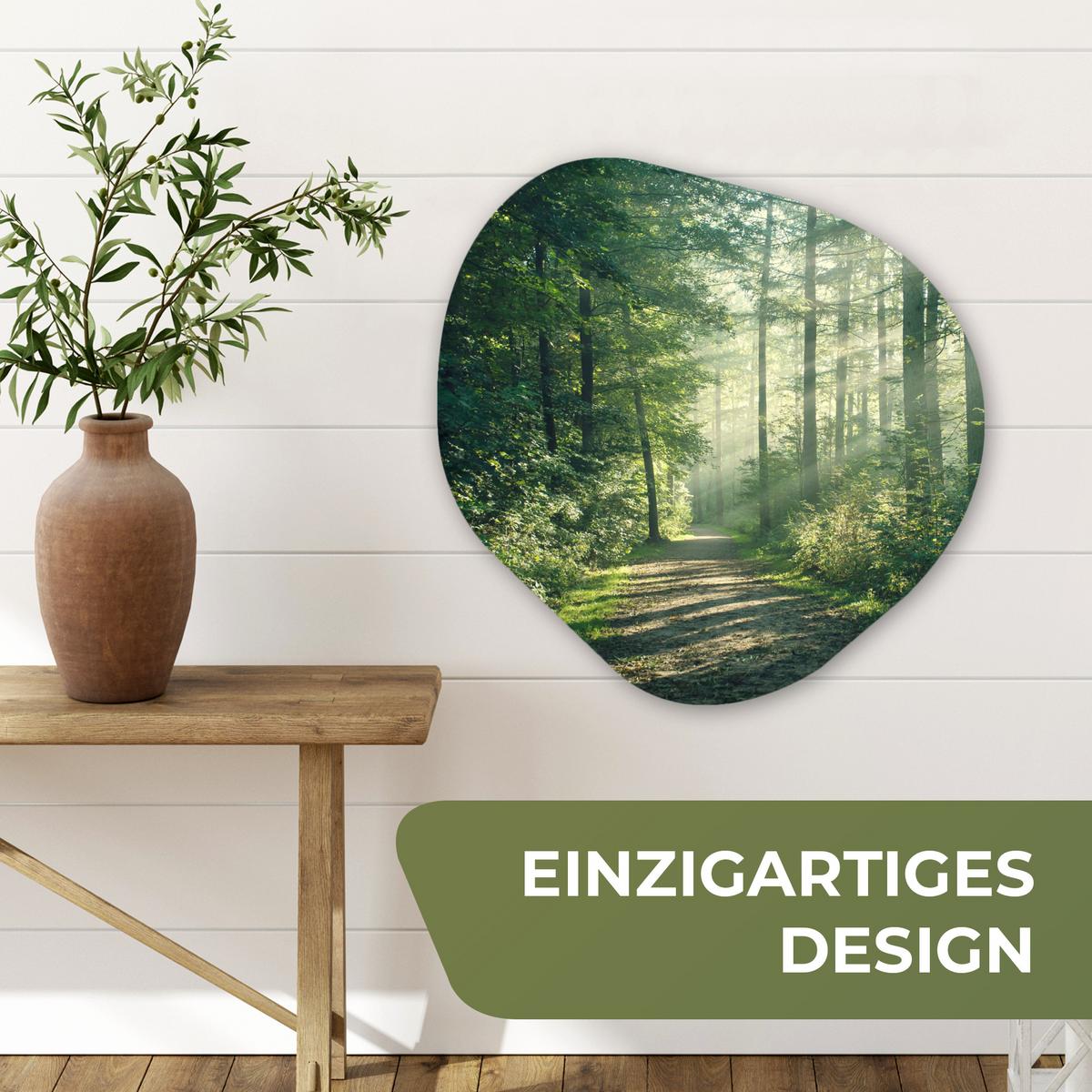 WANDBILD Wald - Weg - Sonne - Bäume - Grün - Natur Wandbild 60x60 cm - Waldgrün, Kunststoff (60/60cm) - MuchoWow