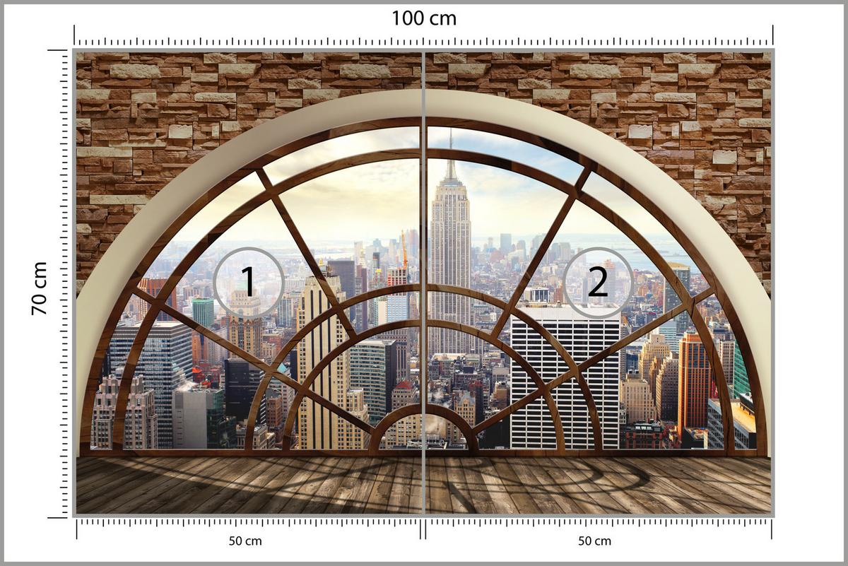 FOTOTAPETE für Wohnzimmer New York Fensterblick Panorama Stadt 100x70 - Beige/Braun, Papier (100/70cm) - Muralo