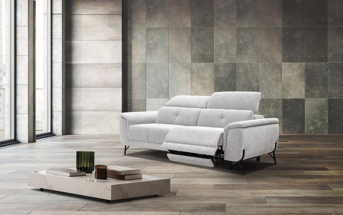 SOFA AVENA 3-Sitzer mit 1 Relaxfunktion, hellgrau - Hellgrau, Holzwerkstoff/Textil (204/80/108cm) - Wozimo