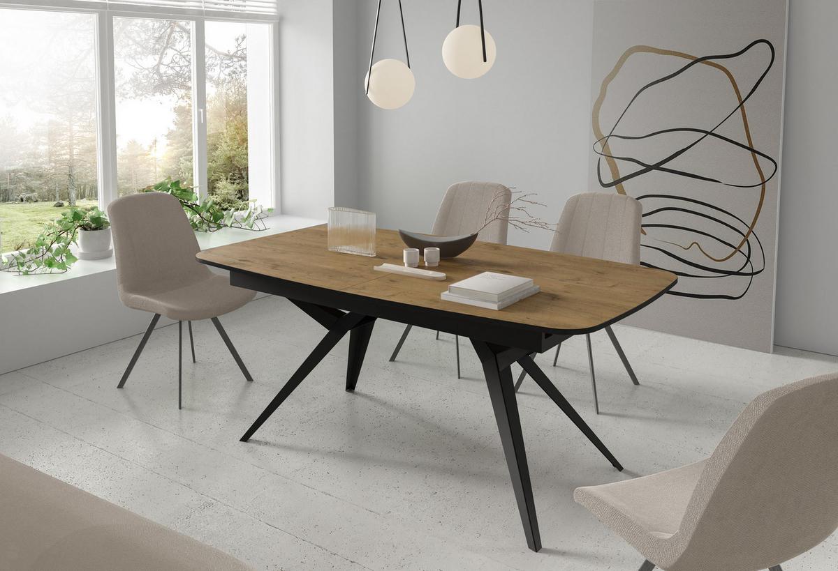 ESSTISCH Soren ausziehbar rechteckig oval, Eiche Hell Braun 180-380/100/76 cm - Eichefarben/Schwarz, Holzwerkstoff/Metall (380/100/76cm) - WFL GROUP