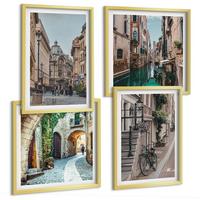 BILDER SET 4er Set - 50x50 cm & 40x60 cm Goldrahmen - Venezianische Straßen Wasserarchitektur - Goldfarben, Kunststoff (50/50cm) - TULUP
