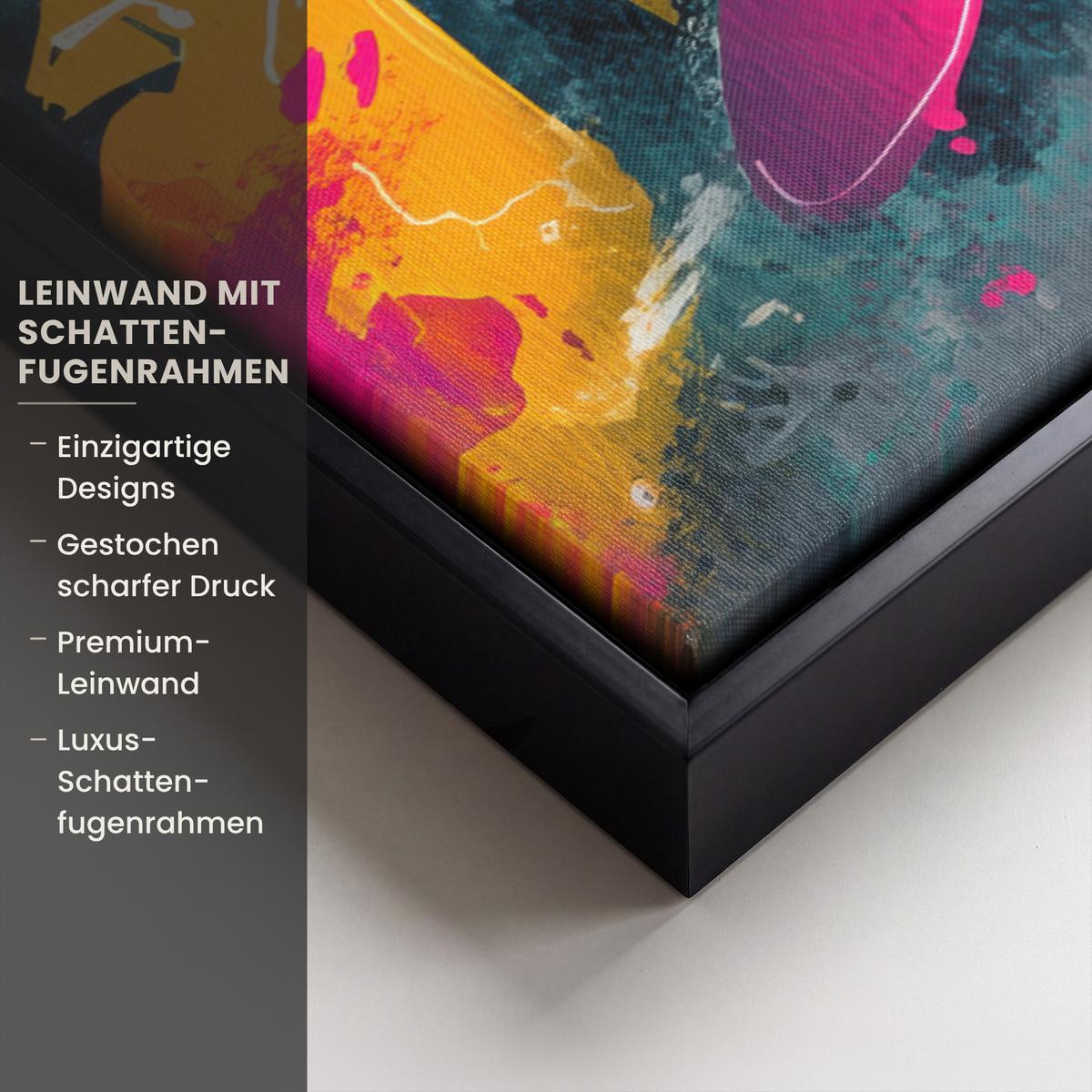LEINWAND Bilder mit Rahmen - Abstrakt - Graffiti - Farbenfroh - Farbspritzer - 100x70 - Multicolor, Textil (100/70cm) - MuchoWow
