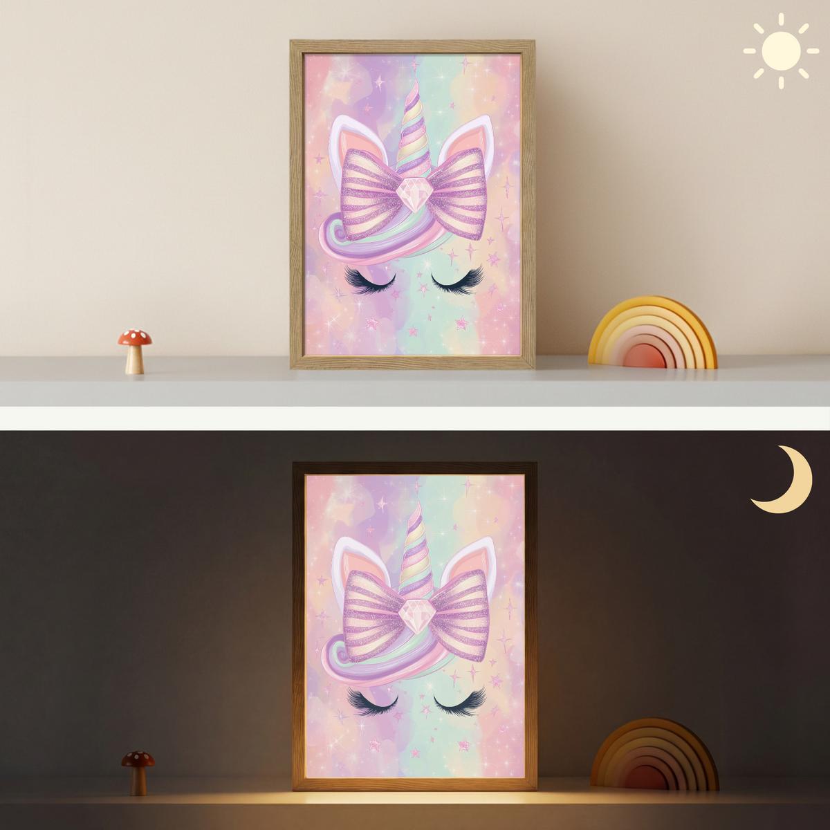 WANDLEUCHTE MIT AKKU Einhorn - Glitzer - Regenbogen - Pastell 30x40 cm - Hellrosa, Holzwerkstoff (30/40/8cm) - OnlyWow