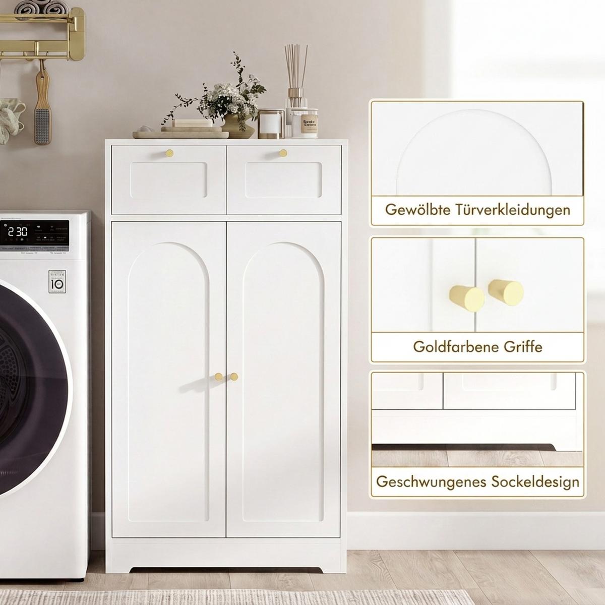 BADEZIMMERSCHRANK Spanplatte MDF Weiß - Goldfarben/Weiß, Holzwerkstoff/Metall (30/108/60cm) - HOMCOM