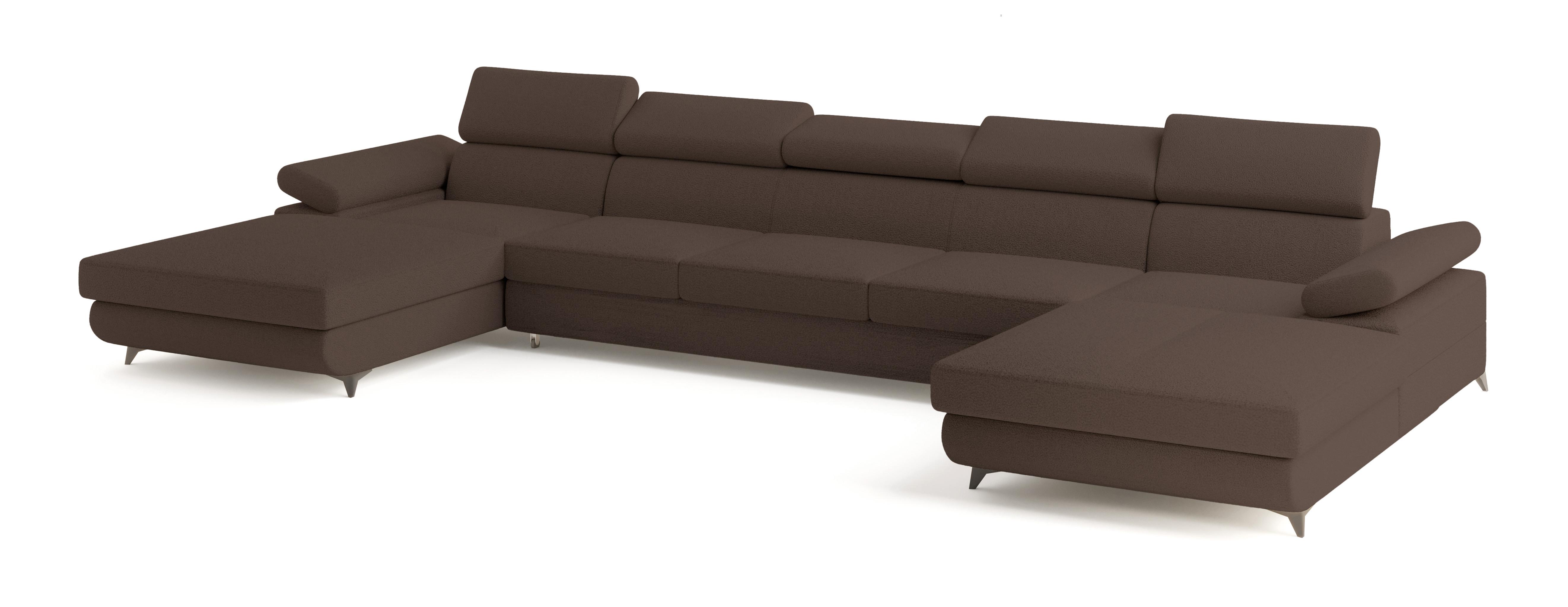 WOHNLANDSCHAFT VIVENTE Braun Boucle-Stoff mit Schlaffunktion - Braun, Holz (410/89/190cm) - MASSENO