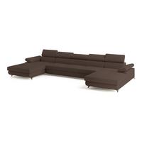 WOHNLANDSCHAFT VIVENTE Braun Boucle-Stoff mit Schlaffunktion - Braun, Holz (410/89/190cm) - MASSENO