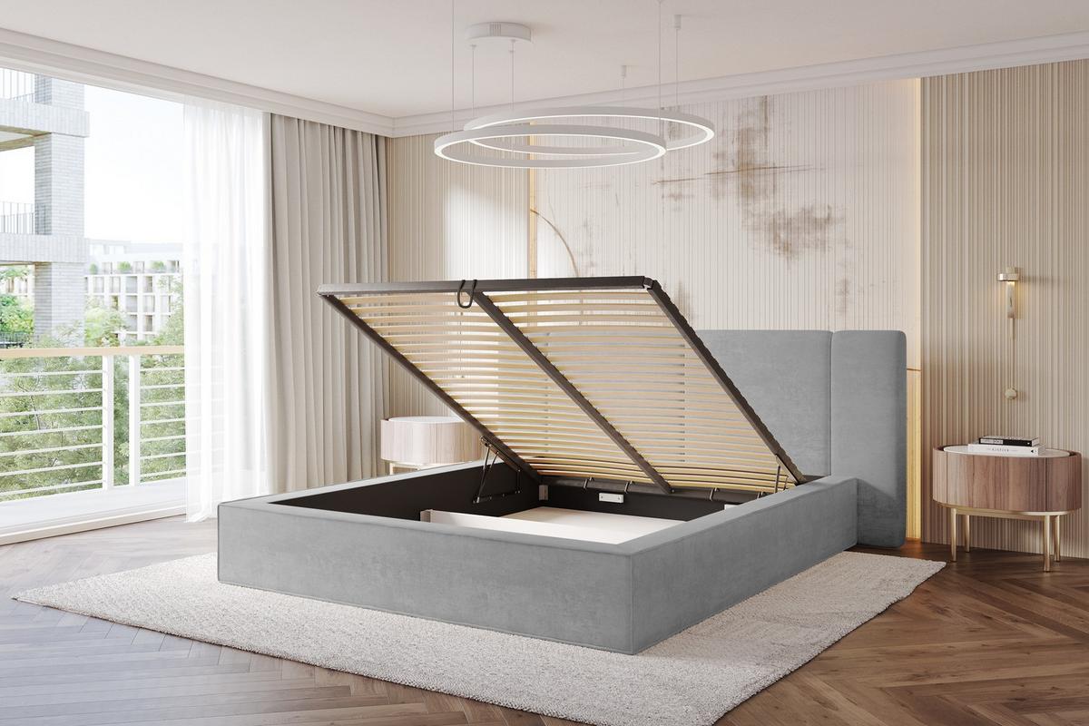 POLSTERBETT mit Bettkasten und Lattenrost, Bett mit Matratze H3/H4 - RIVO 200x200 Grau - Hellgrau, Holzwerkstoff/Textil (200/200cm) - ALTDECOR