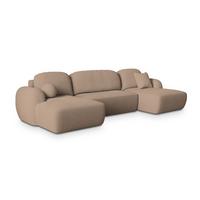 WOHNLANDSCHAFT SAVONA N Beige Boucle-Stoff mit Schlaffunktion - Beige/Schwarz, Holz/Kunststoff (320/90/148cm) - MASSENO