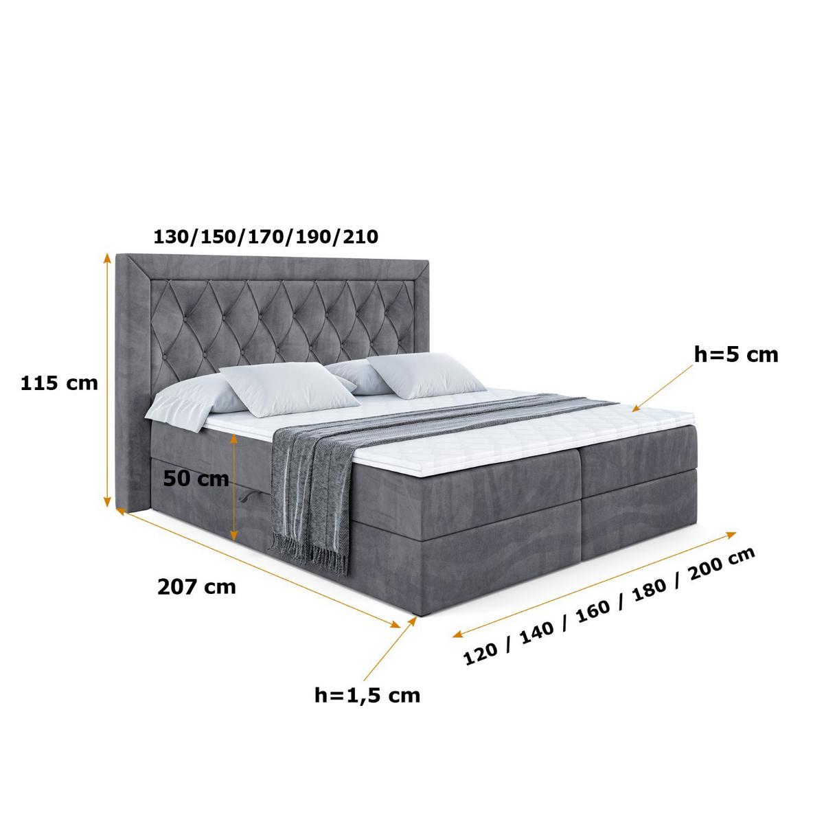 BOXBETT mit H4-Matratze und Lattenrost - NOEL - 140x200 Dunkelgrau - Dunkelgrau, Holzwerkstoff (140/200cm) - ALTDECOR