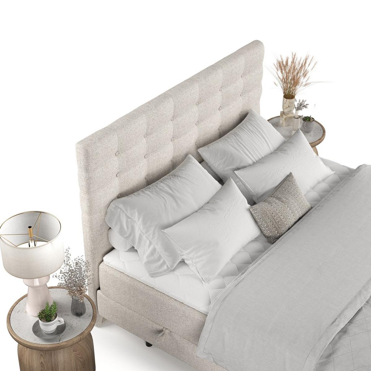 BOXBETT Niro 140/200 cm Hellbeig im Riva Stoff - Beige/Schwarz, Holz/Holzwerkstoff (140/200cm) - AltaBeds