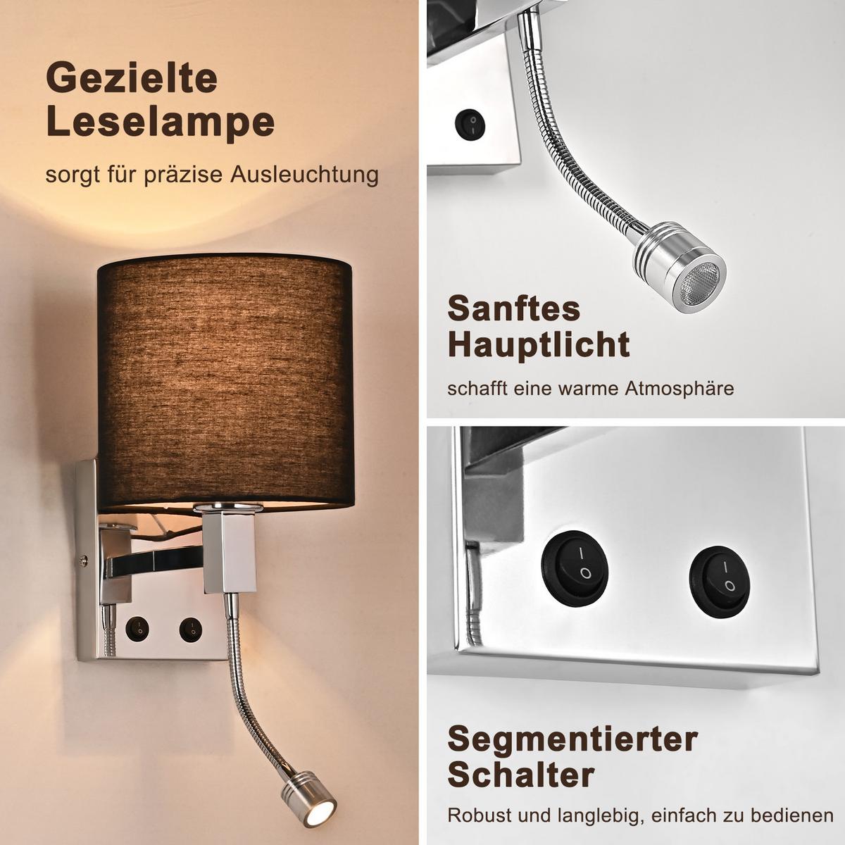 WANDLEUCHTE Jalen 19.5/19.5/15 cm - Schwarz, Textil/Metall (19.5/15/19.5cm) - ZMH