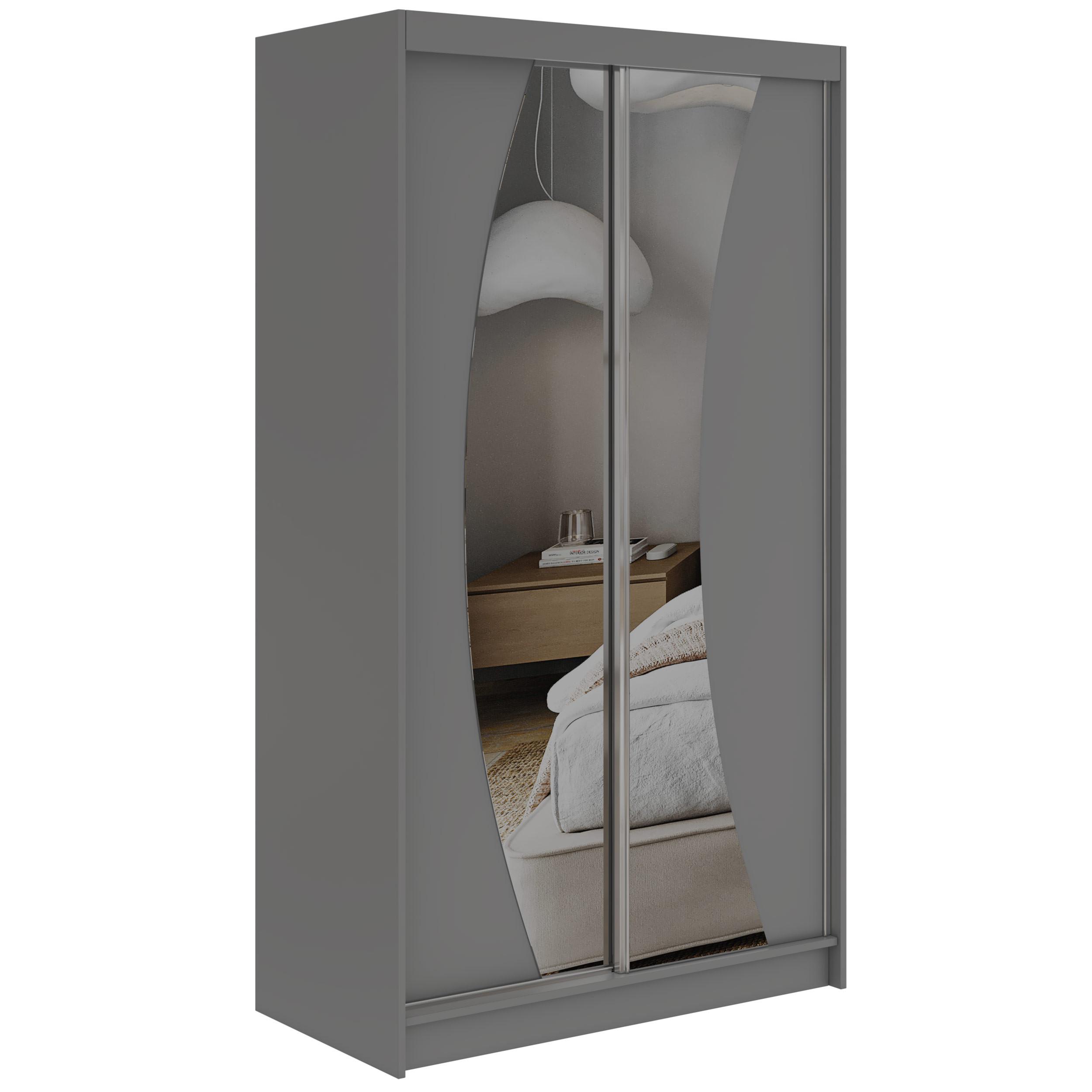 SCHWEBETÜRENSCHRANK 120 - VERONA - Grau mit Spiegel - Alufarben/Grau, Holzwerkstoff/Metall (120/216/61cm) - MKS