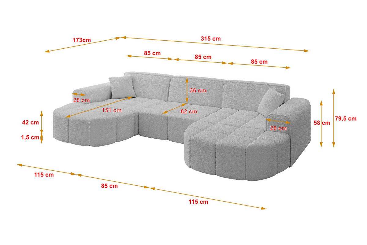 WOHNLANDSCHAFT LIVO-U1 - 315x173x79,5 cm Hellgrau - Hellgrau, Holzwerkstoff/Textil (315/79/173cm) - ALTDECOR
