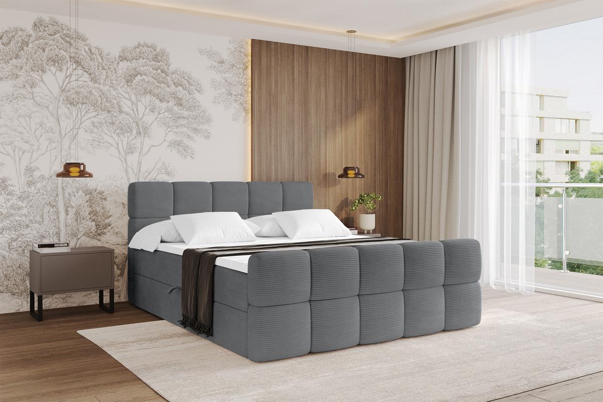 BOXBETT mit Matratze H3 - FAMA-Z - 120x200 cm Dunkelgrau Poso - Taupe, Holzwerkstoff - ALTDECOR